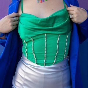 Rhinestone Green Tank Top